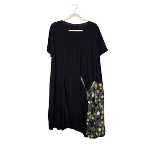 Shana Black Cocoon Dress L Polka Dot Asymmetrical Pocket Lagenlook Art You‎ Wear